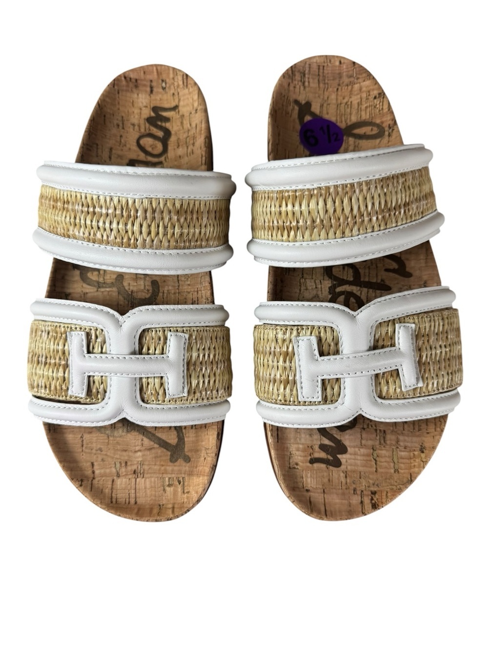NWOT Sam Edelman Rowan Double Strap White and Natural Woven Slide 6.5 Sandals